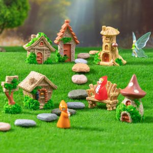 Micro-Landscape Stump House & Wood Chair Brick Patio DIY Décor Kit