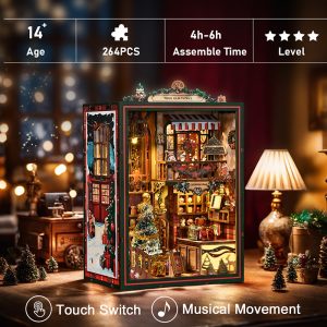 3D Christmas Book-Nook Kit – DIY Wooden Shelf Insert